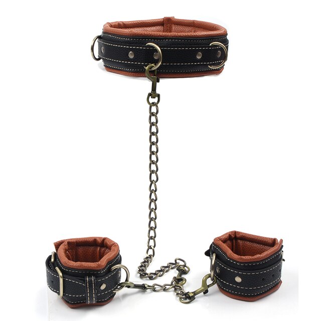 BDSM Slave Restraints Set: Collar, Wrist Cuffs, Handcuffs, and Harness Belt for Kinky Bondage Play - ChastityBondage