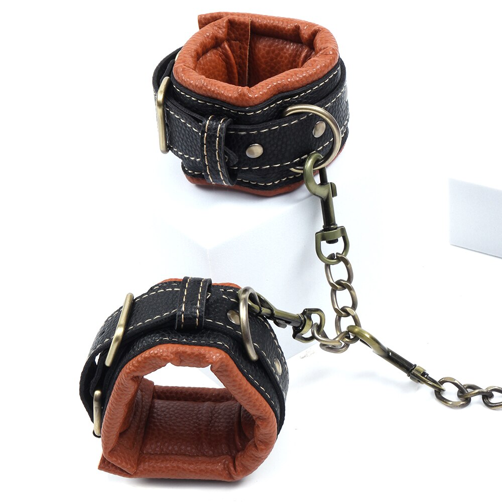 BDSM Slave Restraints Set: Collar, Wrist Cuffs, Handcuffs, and Harness Belt for Kinky Bondage Play - ChastityBondage