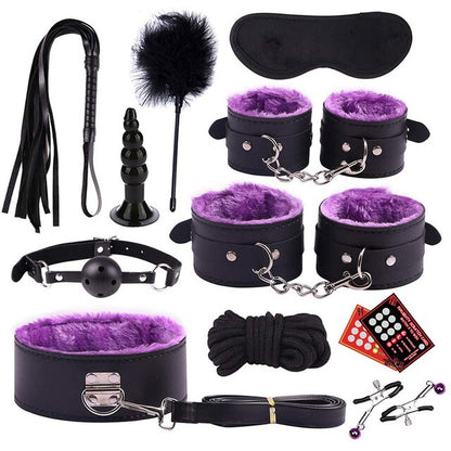 Luxury BDSM Kit All-In-One Bondage Restraint Set with Anal Vibrator Plug - ChastityBondage