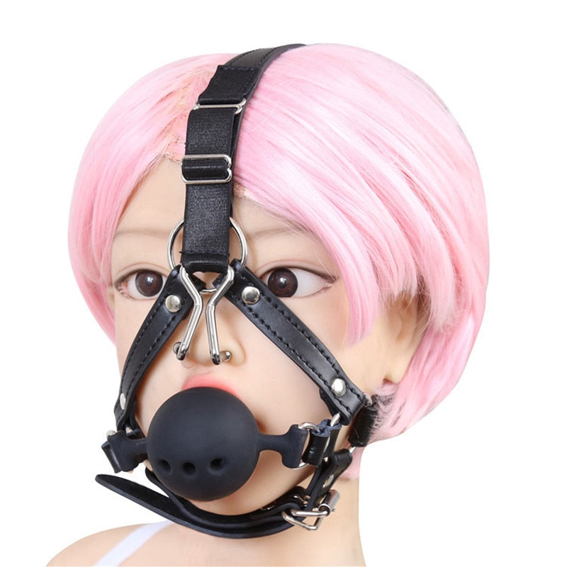 Bondage Headgear with mouth gag ball