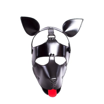 BDSM Restraint Hood: Black Microfiber Leather Dog Puppy Head Harness for Roleplay - ChastityBondage