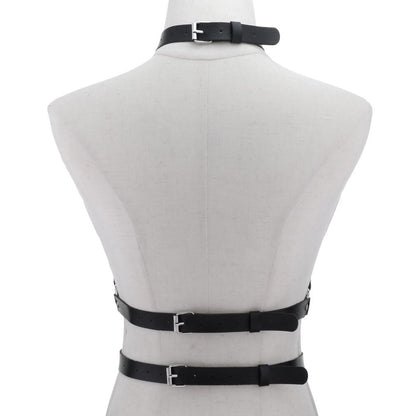 Women's Leather Body Harness Lingerie: Bondage Crop Top and Belt for Sexy Chest - ChastityBondage
