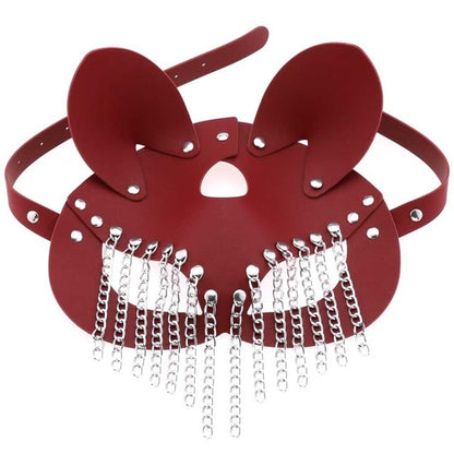 Sexy Leather Half Face Mask with Tassels for Women: Fox Cosplay, Halloween Party, Masquerade Ball, Punk Collar - ChastityBondage