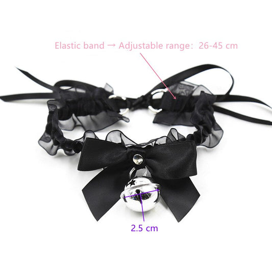 Sexy Lace Bondage Collar with Bell and Elastic Strap: Erotic Fetish Accessory for Lover Role Play and Party Nightlife - ChastityBondage