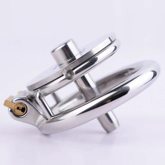 Multi-Use Metal Flat Chastity Cage with Fake Pussy and Catheter and PU Belt