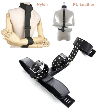 Bondage Body Harness - Neck Collar To Wrist Handcuffs Adjustable BDSM Lingerie Harness - ChastityBondage