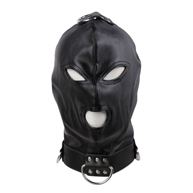 BDSM Headgear- Bondage Head Harness in Faux Leather with Mouth Zipper - ChastityBondage