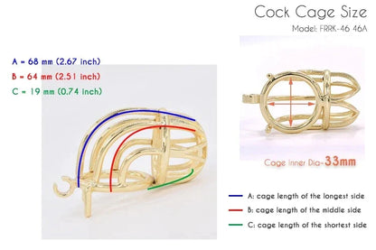 Curved Metal Gold Chastity Cage For Men Golden Cock Cage BDSM Chastity Device