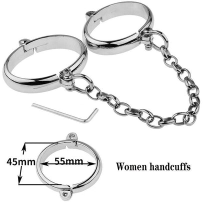 Stainless Steel Handcuffs and Ankle Cuffs for BDSM Bondage Restraints and Slave Chain - ChastityBondage