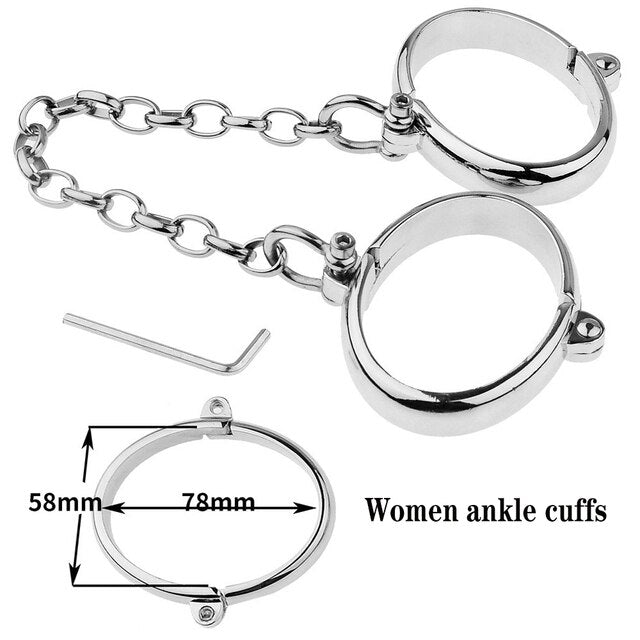 Stainless Steel Handcuffs and Ankle Cuffs for BDSM Bondage Restraints and Slave Chain - ChastityBondage