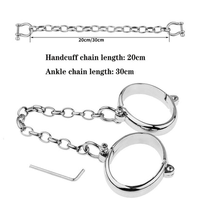 Stainless Steel Handcuffs and Ankle Cuffs for BDSM Bondage Restraints and Slave Chain - ChastityBondage