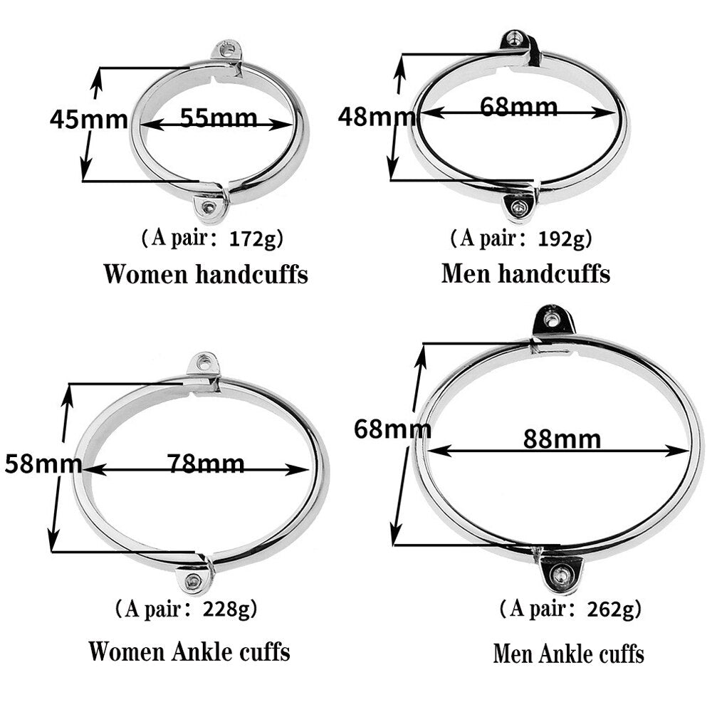 Stainless Steel Handcuffs and Ankle Cuffs for BDSM Bondage Restraints and Slave Chain - ChastityBondage