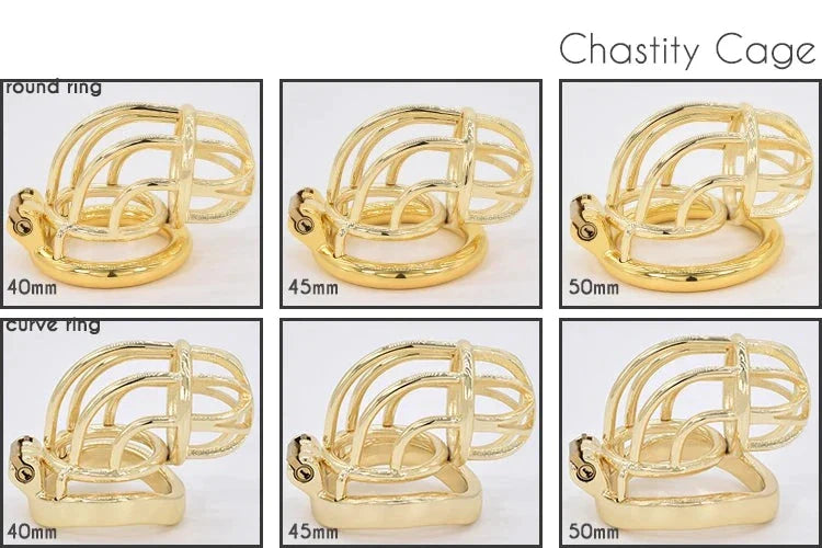 Curved Metal Gold Chastity Cage For Men Golden Cock Cage BDSM Chastity Device