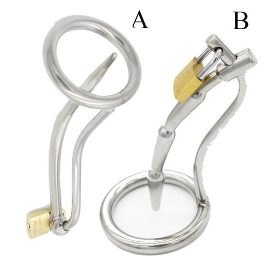 Metal Chastity Cage with Catheter For Men - Penis Ring Plug - ChastityBondage