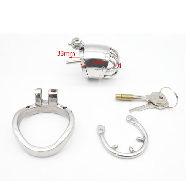 Metal Chastity Cage For Men - Stainless Steel Lockable Cock Cage with Anti-drop Loop Penis Ring - ChastityBondage