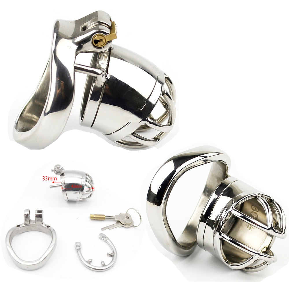 Metal Chastity Cage For Men - Stainless Steel Lockable Cock Cage with Anti-drop Loop Penis Ring - ChastityBondage