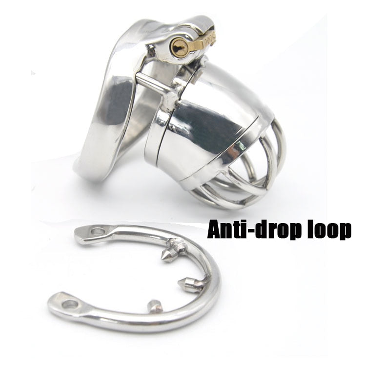 Metal Chastity Cage For Men - Stainless Steel Lockable Cock Cage with Anti-drop Loop Penis Ring - ChastityBondage