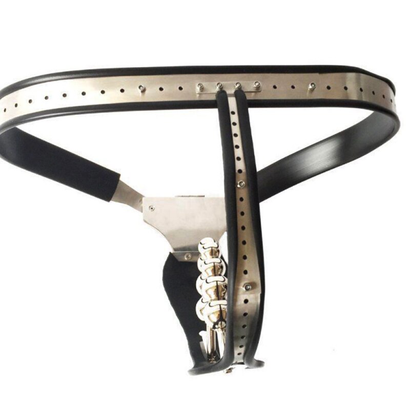 Women's Chastity Belt with Stainless Steel Shield and Anal Vaginal Plug Beads - ChastityBondage