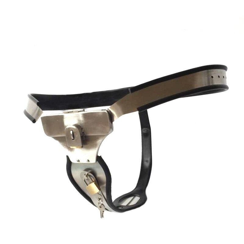 Women's Chastity Belt with Stainless Steel Shield and Anal Vaginal Plug Beads - ChastityBondage