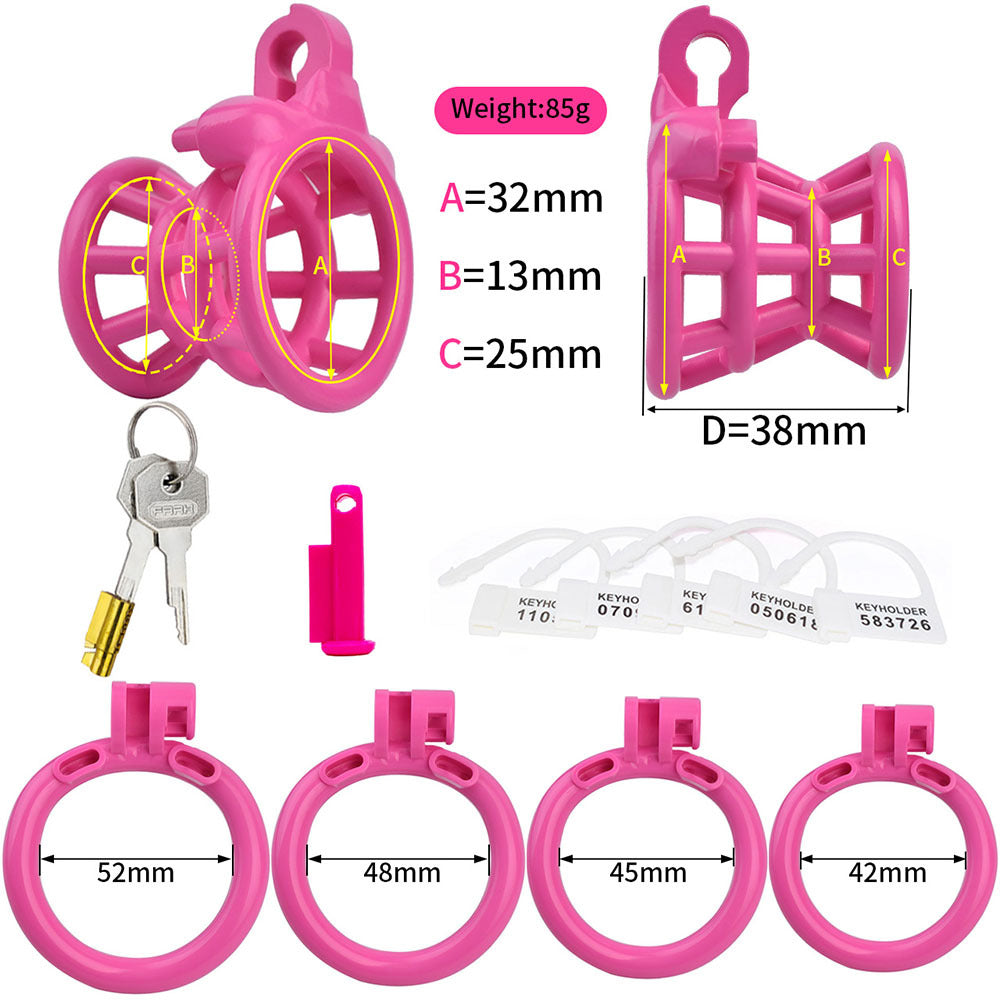 Peniskäfig aus Harz mit 4 Ringen - Schwarz/Rosa/Weiß