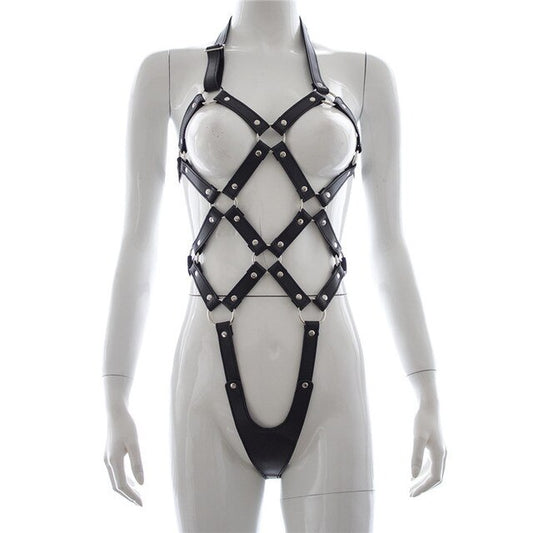 Full Body Leather Harness Straps - BDSM Bondage Lingerie Arm Binder Restraint Breast Slave - ChastityBondage