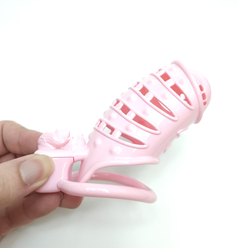 Pink Spiked BDSM Cock Cage Sissy Chastity Devices - KeepMeLocked