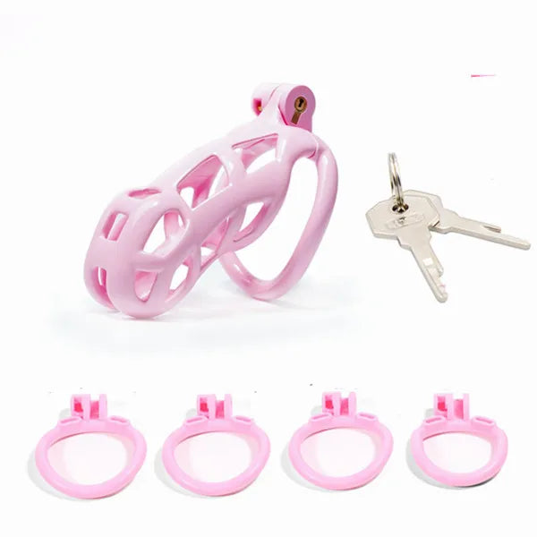 Lightweight Pink Chastity Cage With 4 Rings - KeepMeLocked