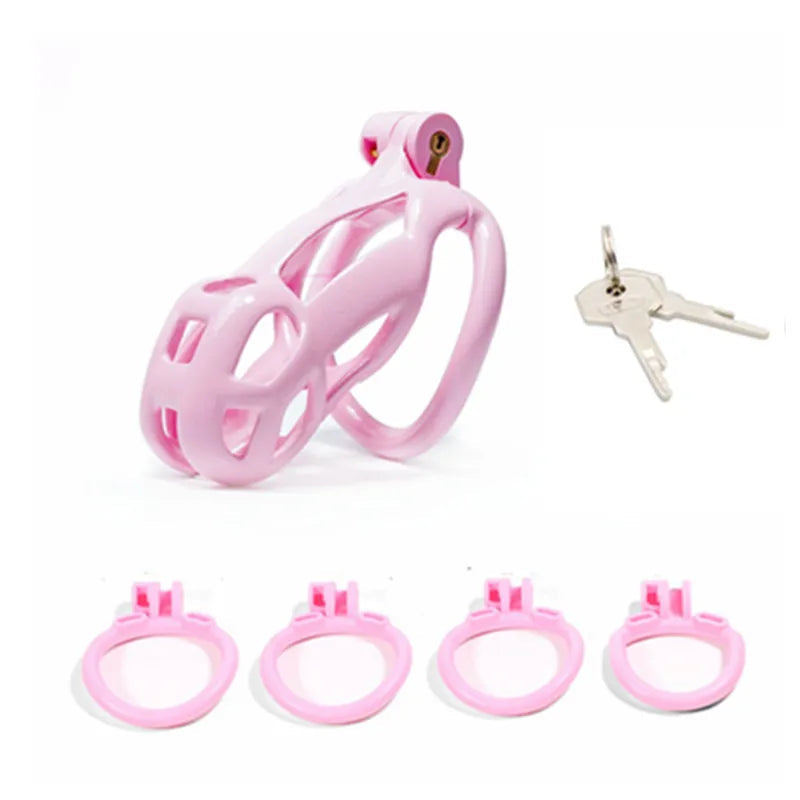 Lightweight Pink Chastity Cage With 4 Rings - KeepMeLocked