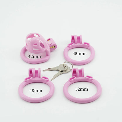 Pink Mini Cobra Chastity Cage with 4 Size Penis Rings - KeepMeLocked
