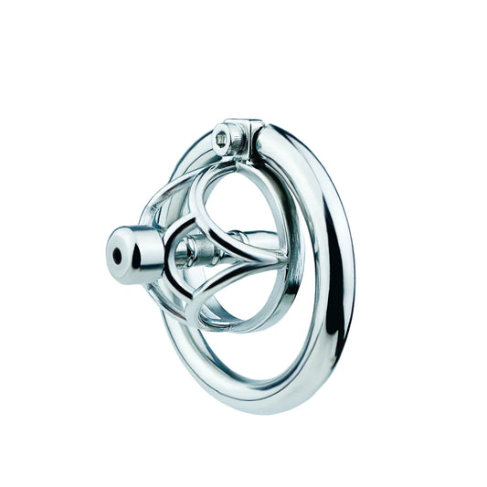 small metal chastity cage with catheter