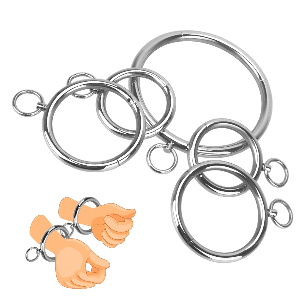 Metal Bondage Restraints Set: Stainless Steel Handcuffs, Wrist and Ankle Cuffs, Neck Collar for BDSM Slave Role Play - ChastityBondage