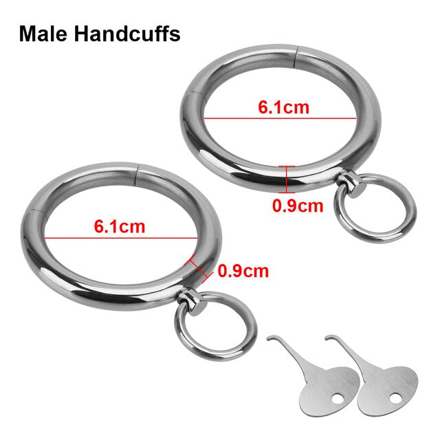 Metal Bondage Restraints Set: Stainless Steel Handcuffs, Wrist and Ankle Cuffs, Neck Collar for BDSM Slave Role Play - ChastityBondage