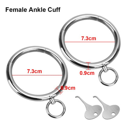 Metal Bondage Restraints Set: Stainless Steel Handcuffs, Wrist and Ankle Cuffs, Neck Collar for BDSM Slave Role Play - ChastityBondage