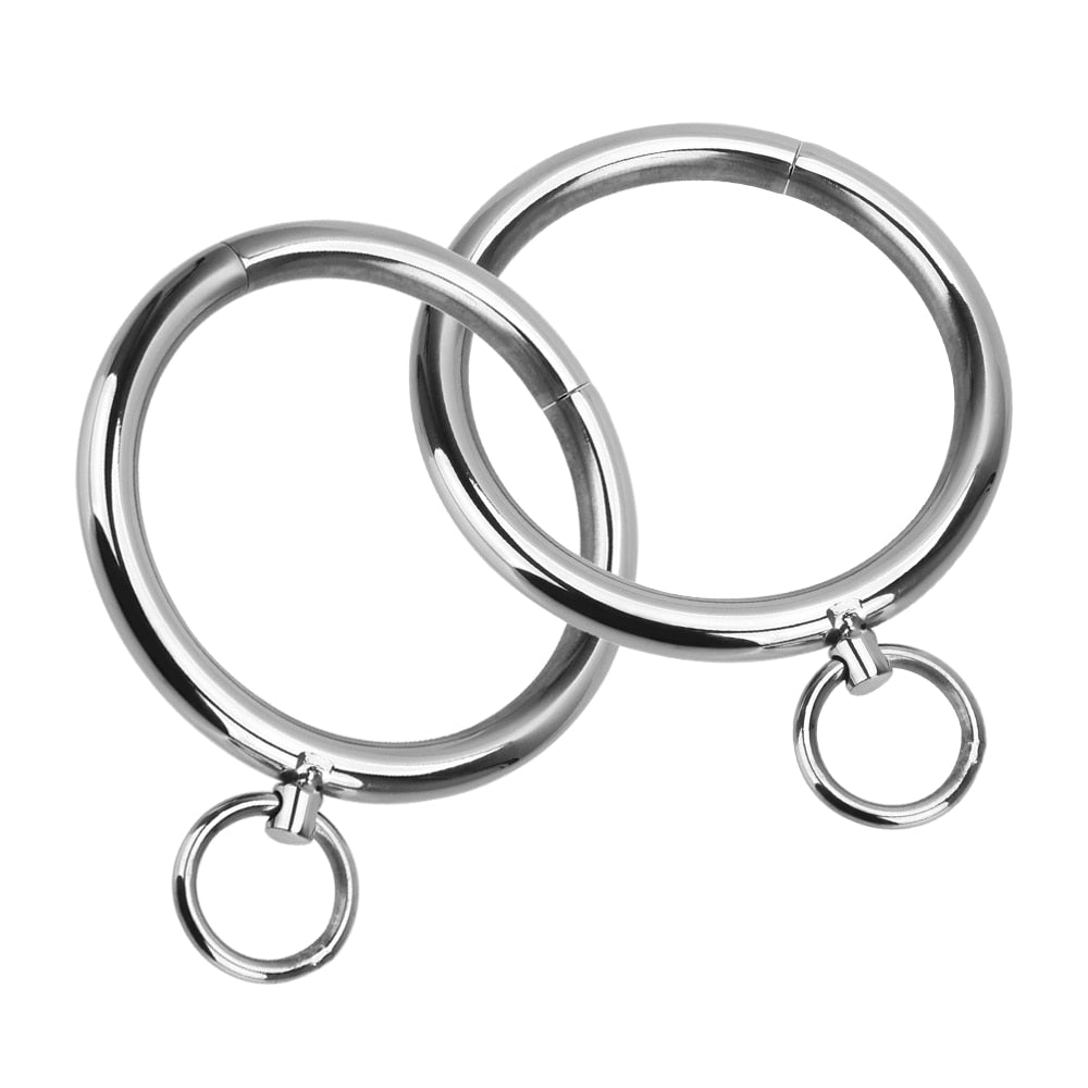 Metal Bondage Restraints Set: Stainless Steel Handcuffs, Wrist and Ankle Cuffs, Neck Collar for BDSM Slave Role Play - ChastityBondage