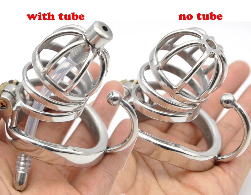 Male Chastity Cock Cage: Stainless Steel Hollow Breathable Sleeve with  Urinary Catheter Tube Lock