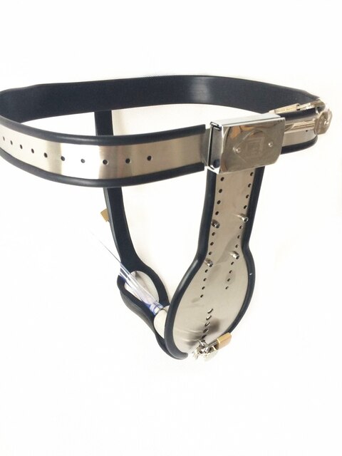 Stainless Steel Male Chastity Belt with T-Belt Device, Neck Collar, Thigh Ring, and Scrotum Restraint - ChastityBondage