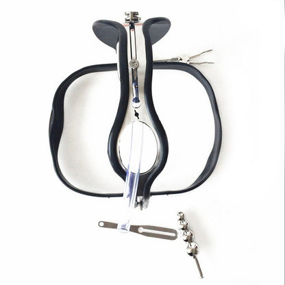 Stainless Steel Male Chastity Belt with T-Belt Device, Neck Collar, Thigh Ring, and Scrotum Restraint - ChastityBondage