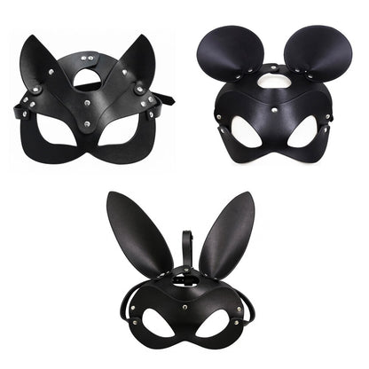 BDSM Animal Ears Harness Mask: Unisex PU Leather Restraint for Erotic Slave Play - ChastityBondage