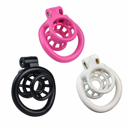 Peniskäfig aus Harz mit 4 Ringen - Schwarz/Rosa/Weiß