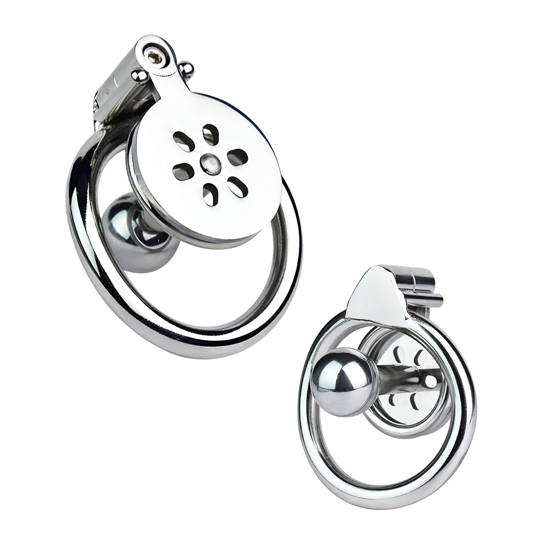 Super Small Negative Inverted Chastity Cage with Metal Ball Cylinder and PU Belt