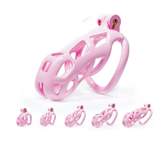 Lightweight Pink Chastity Cage With 4 Rings - KeepMeLocked